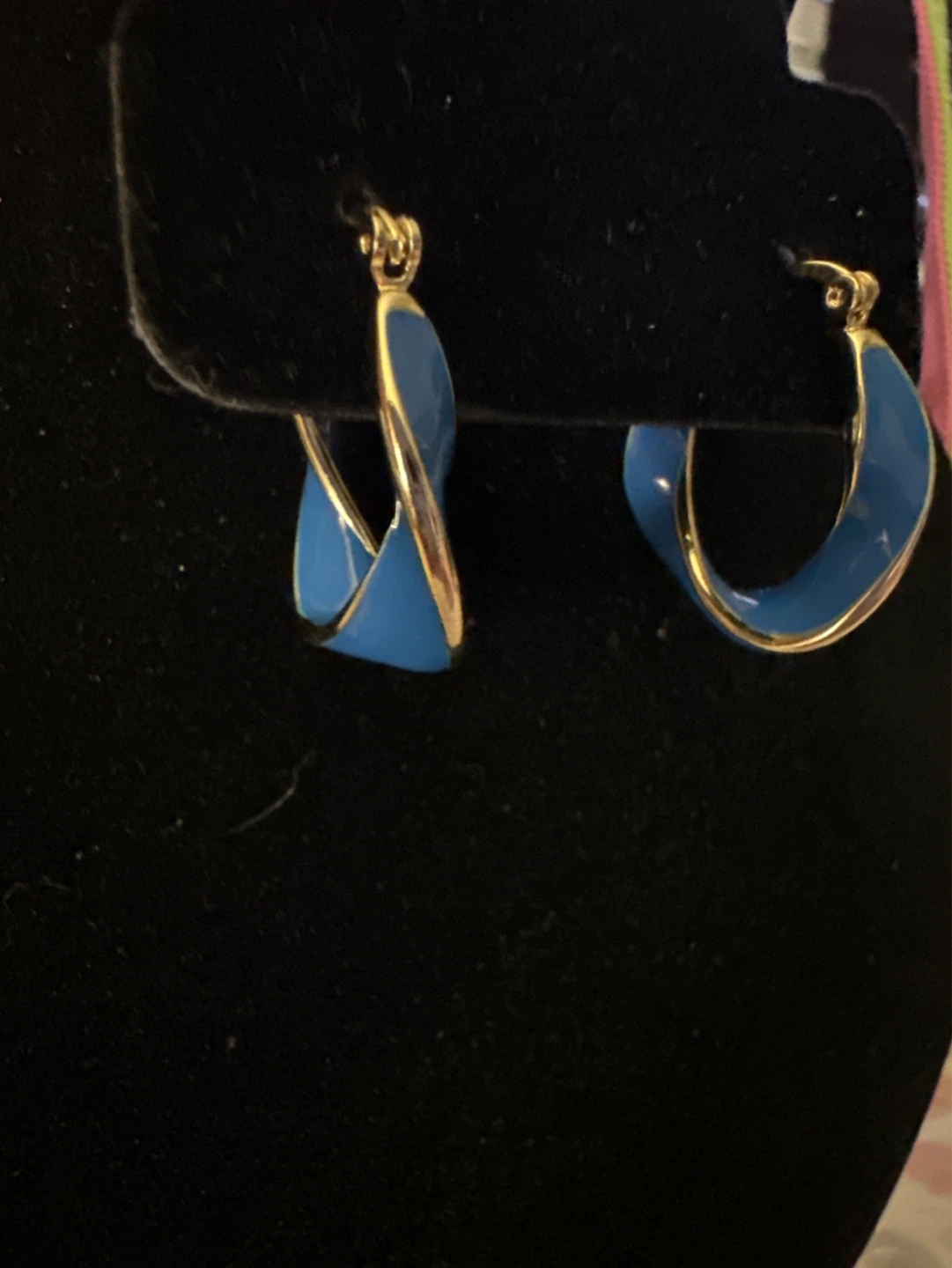 Blue and Gold laminated Hoop Earrings