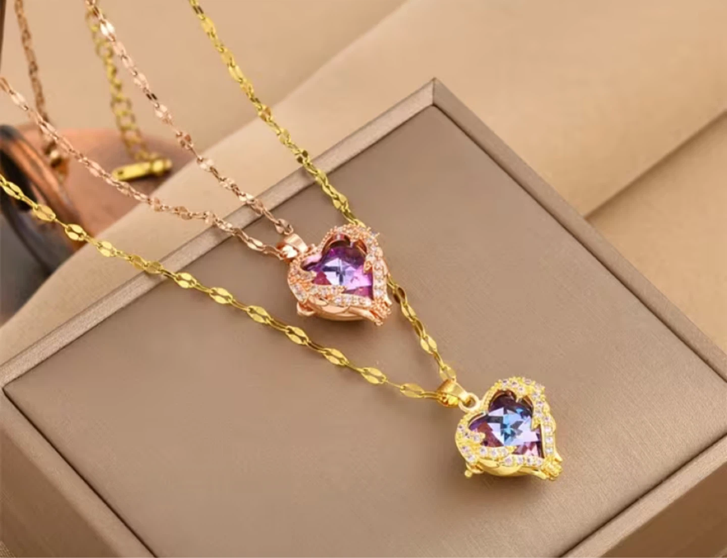 Heart Pendant Necklace with Crystal Accents