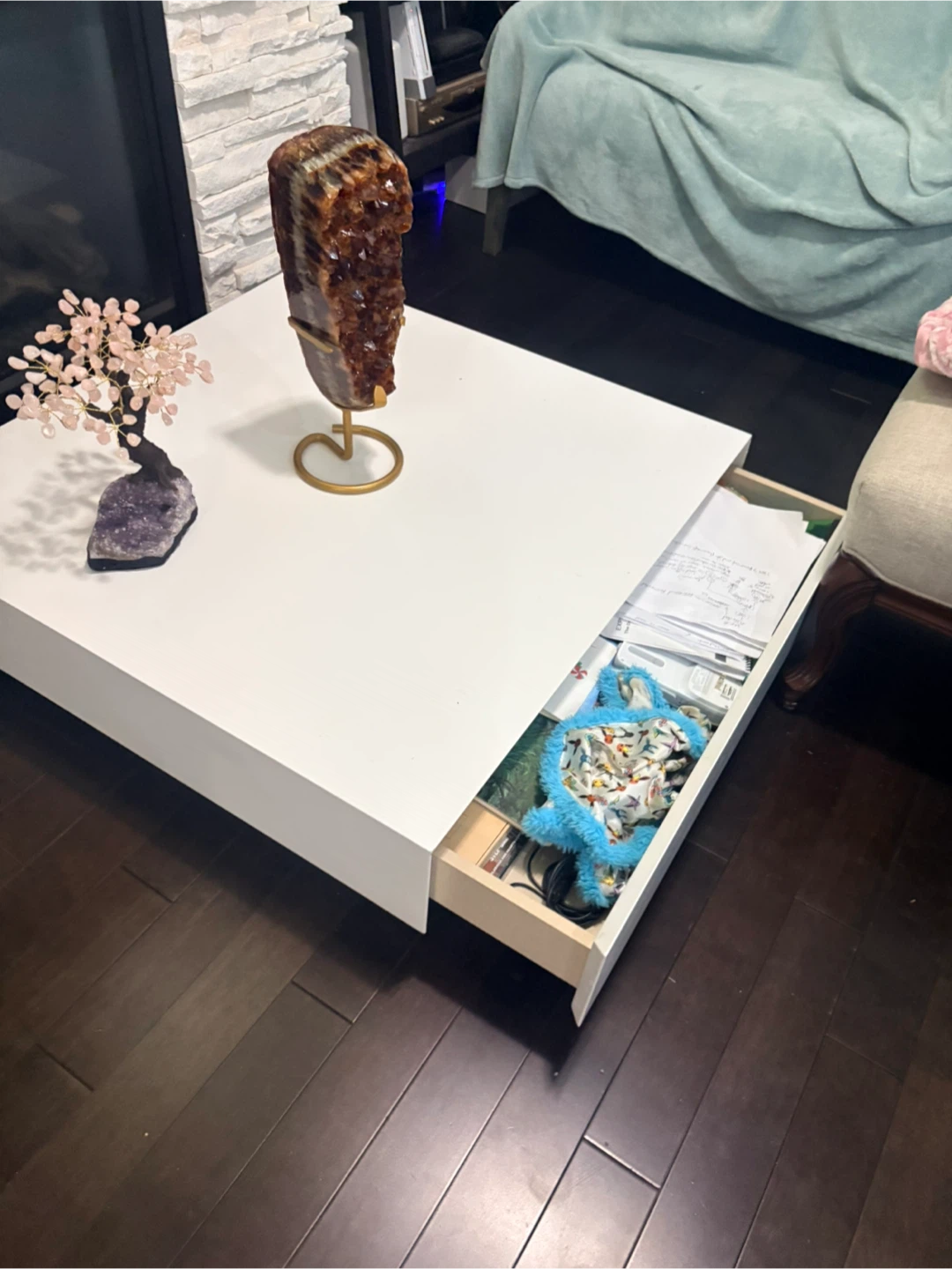 White Coffee Table with Storage Drawer - photo 2