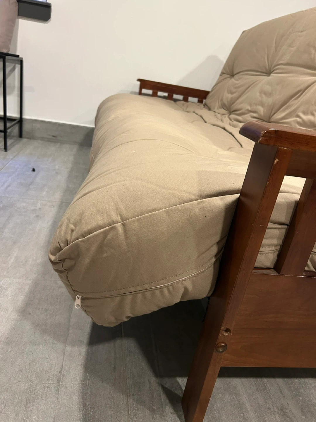 Beige Futon Sofa Bed with Wooden Frame - photo 2