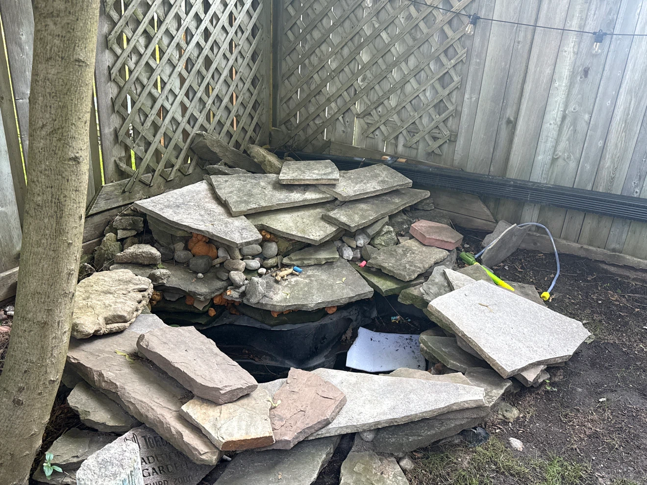 Rocks and pond liner