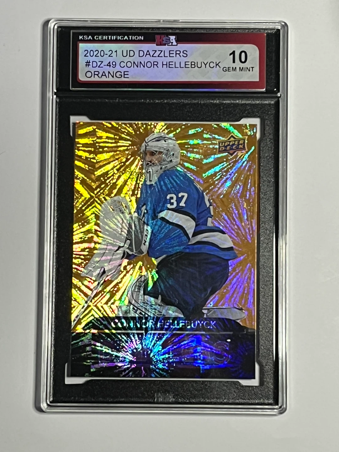 2020-21 Connor Hellebuyck UD Dazzlers Orange KSA 10