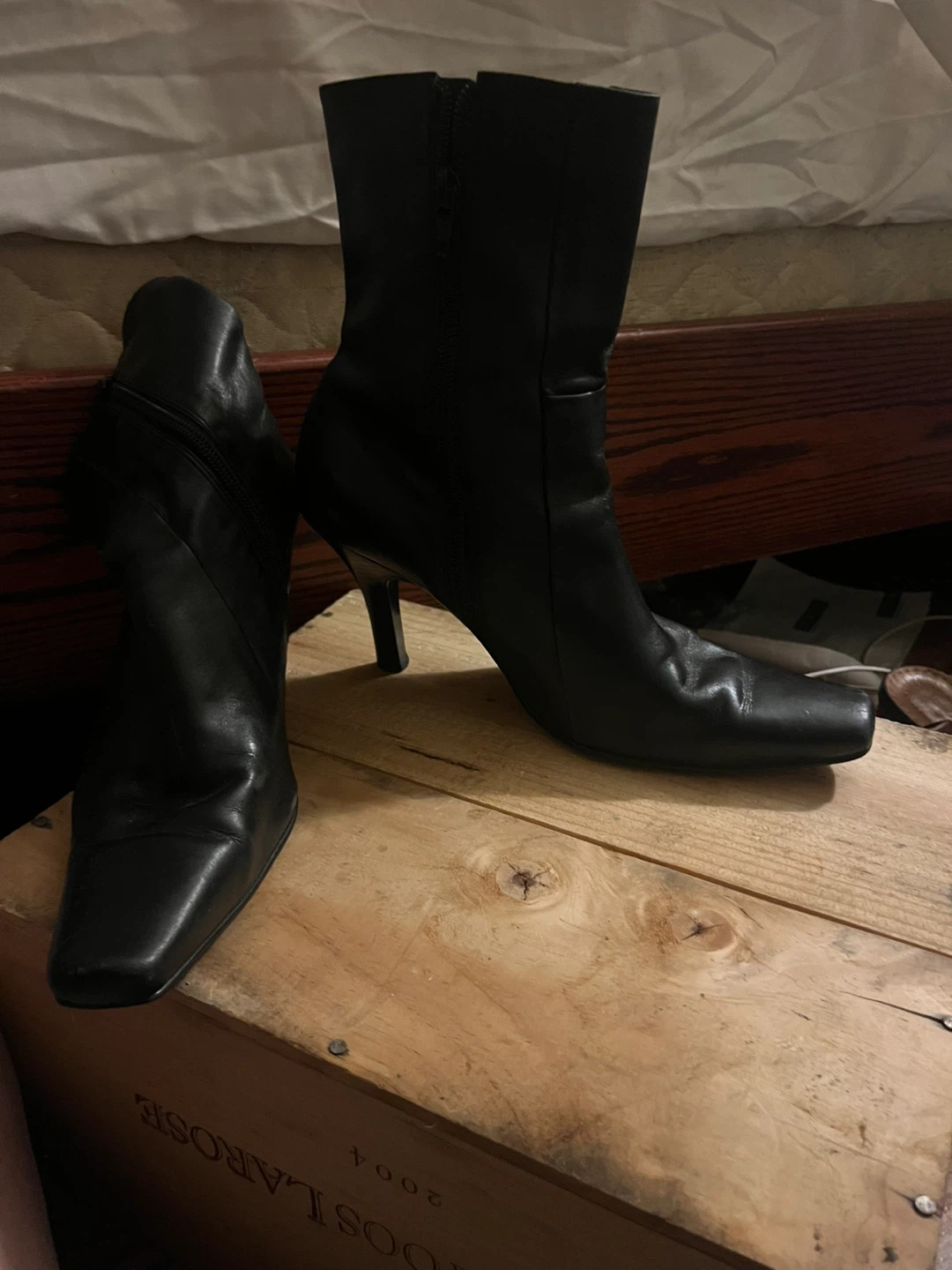 Black Leather Ankle Boots - Size 7 - photo 2