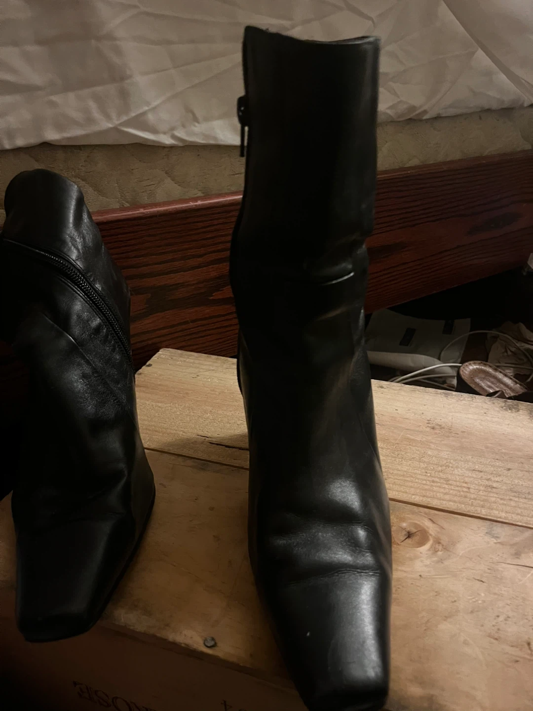Black Leather Ankle Boots - Size 7 - photo 3