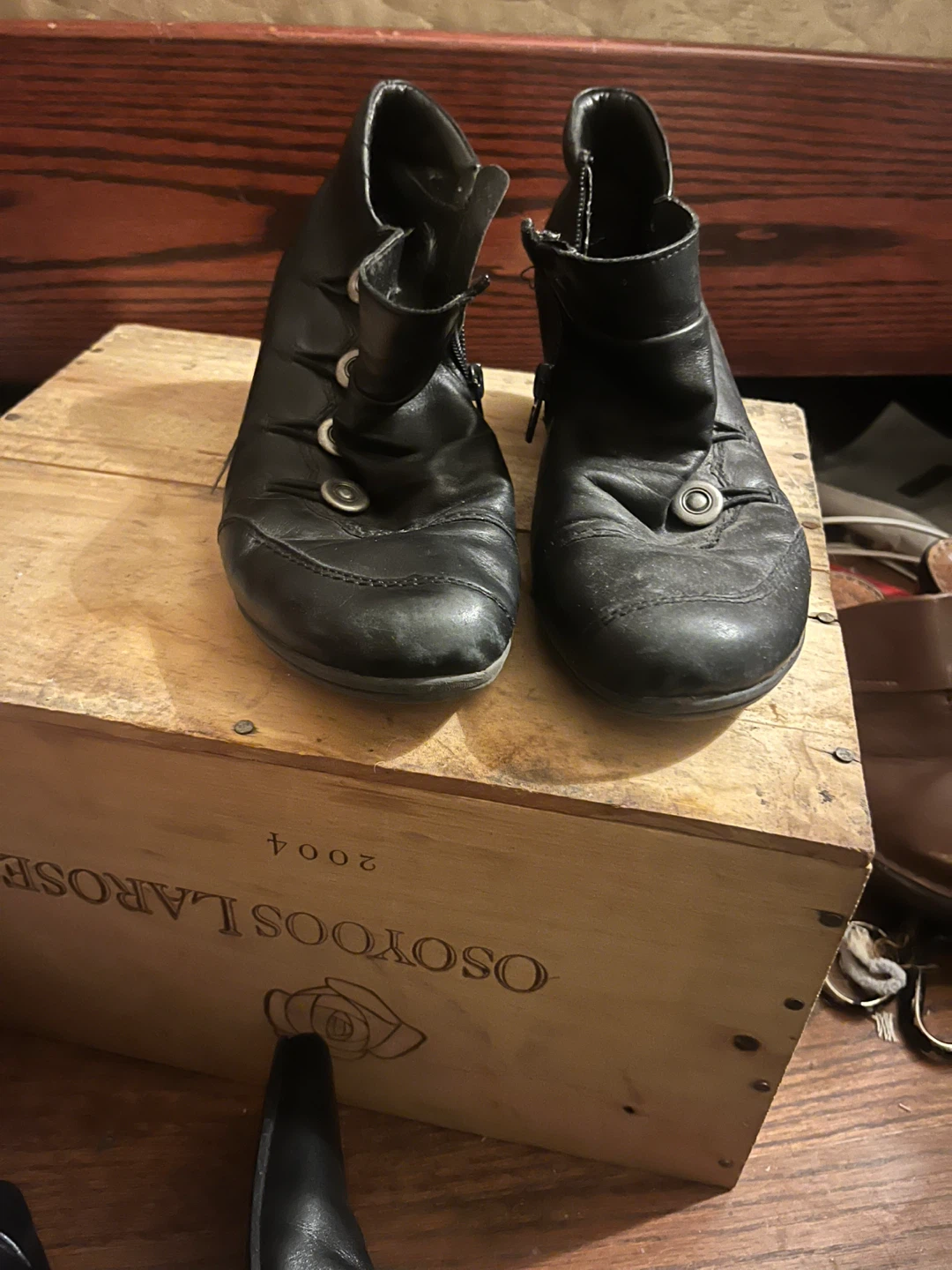 R&D Black Leather Ankle Boots with Buttons