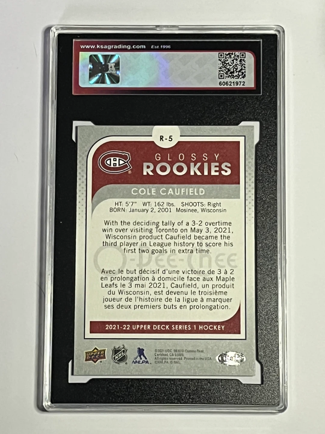 2021-22 OPC Glossy Rookies Cole Caufield #R-5 Gem Mint 10 Card - photo 2