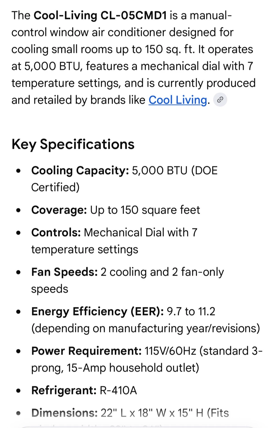 Cool Living CL-05CMD1 5,000 BTU Window Air Conditioner - photo 5