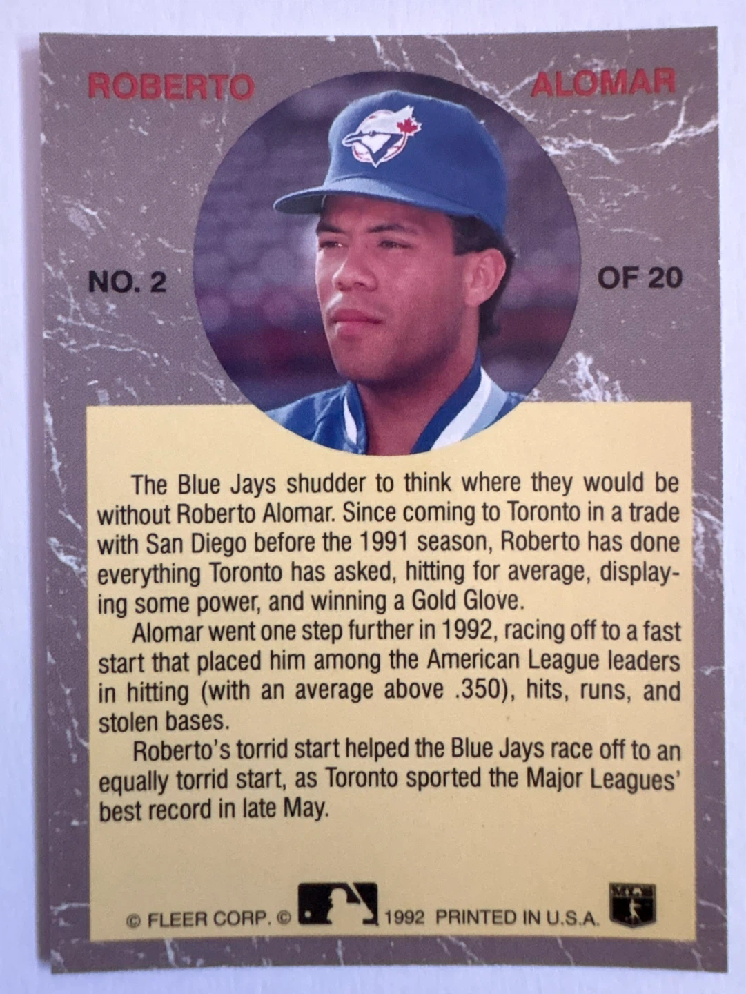 1992 Fleer Ultra Roberto Alomar All-Star Baseball Card - photo 2