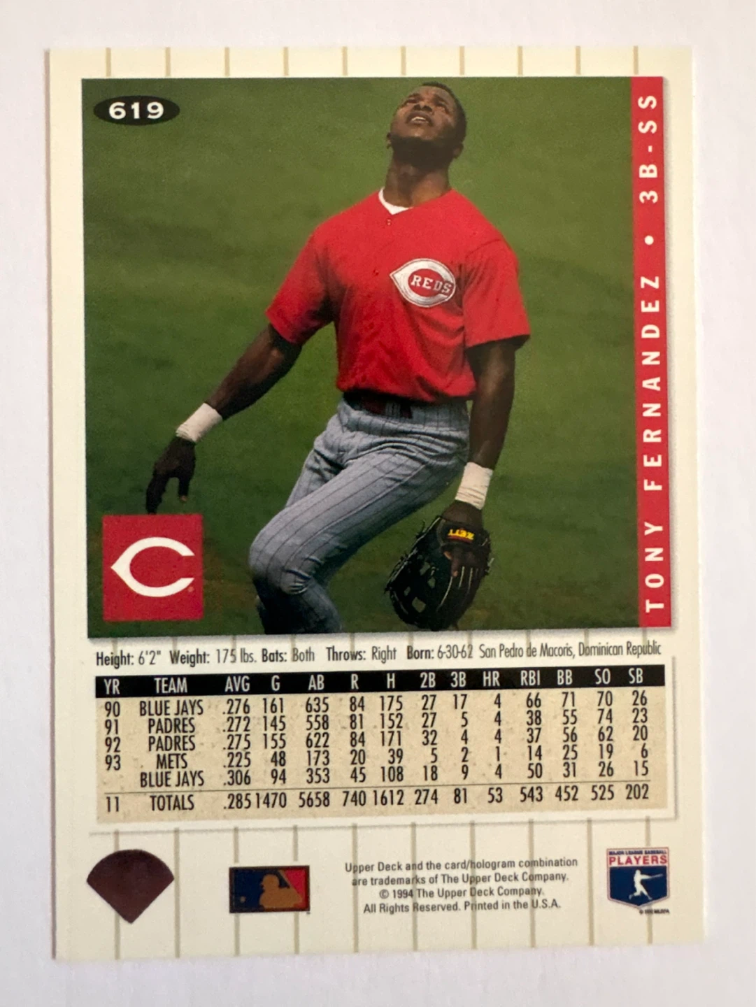 1994 Upper Deck Tony Fernandez Baseball Card - photo 2