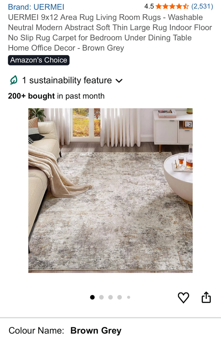UERMEI 9x12 Area Rug - Washable, Brown Grey Abstract