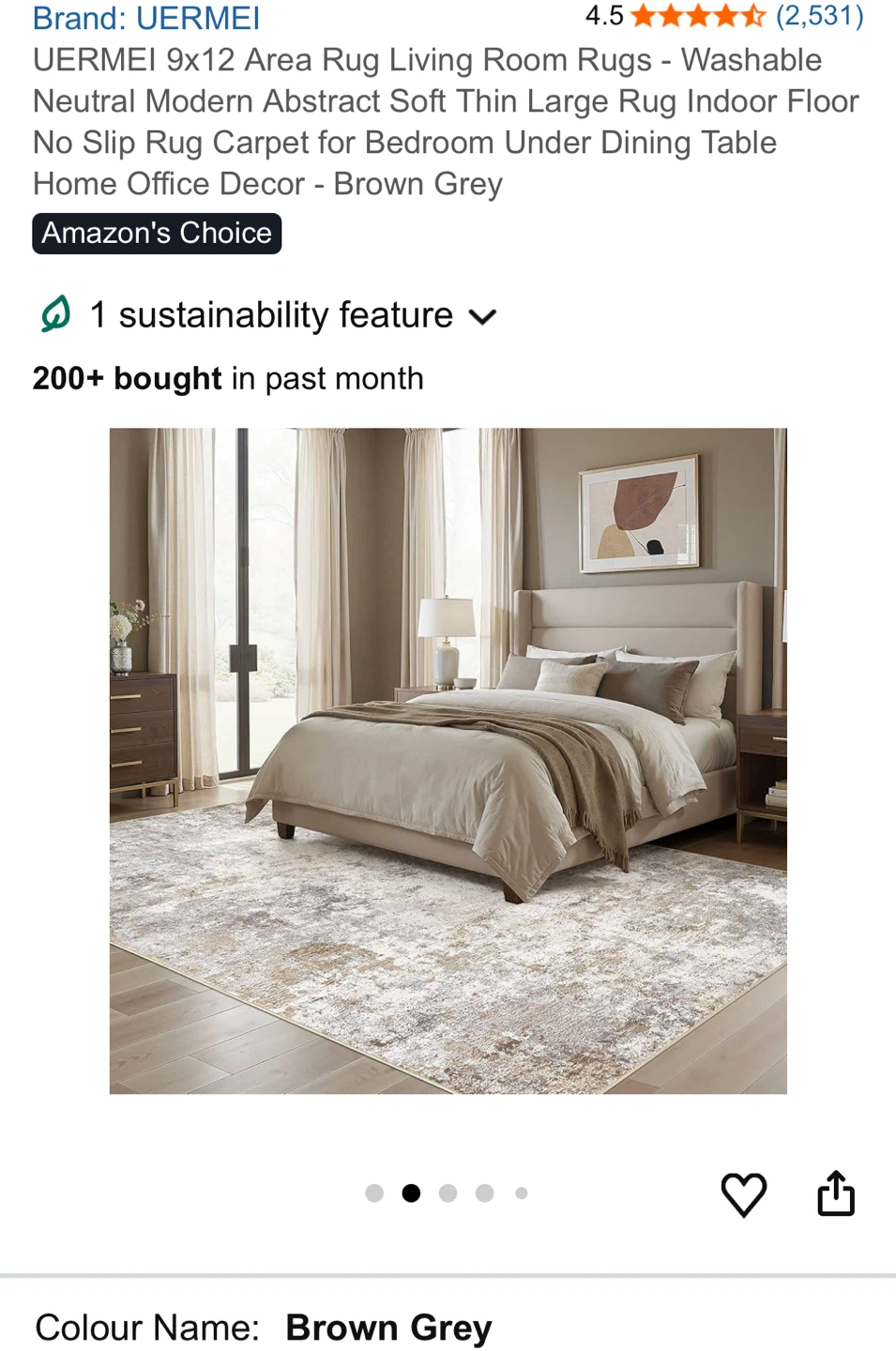 UERMEI 9x12 Area Rug - Washable, Brown Grey Abstract - photo 2