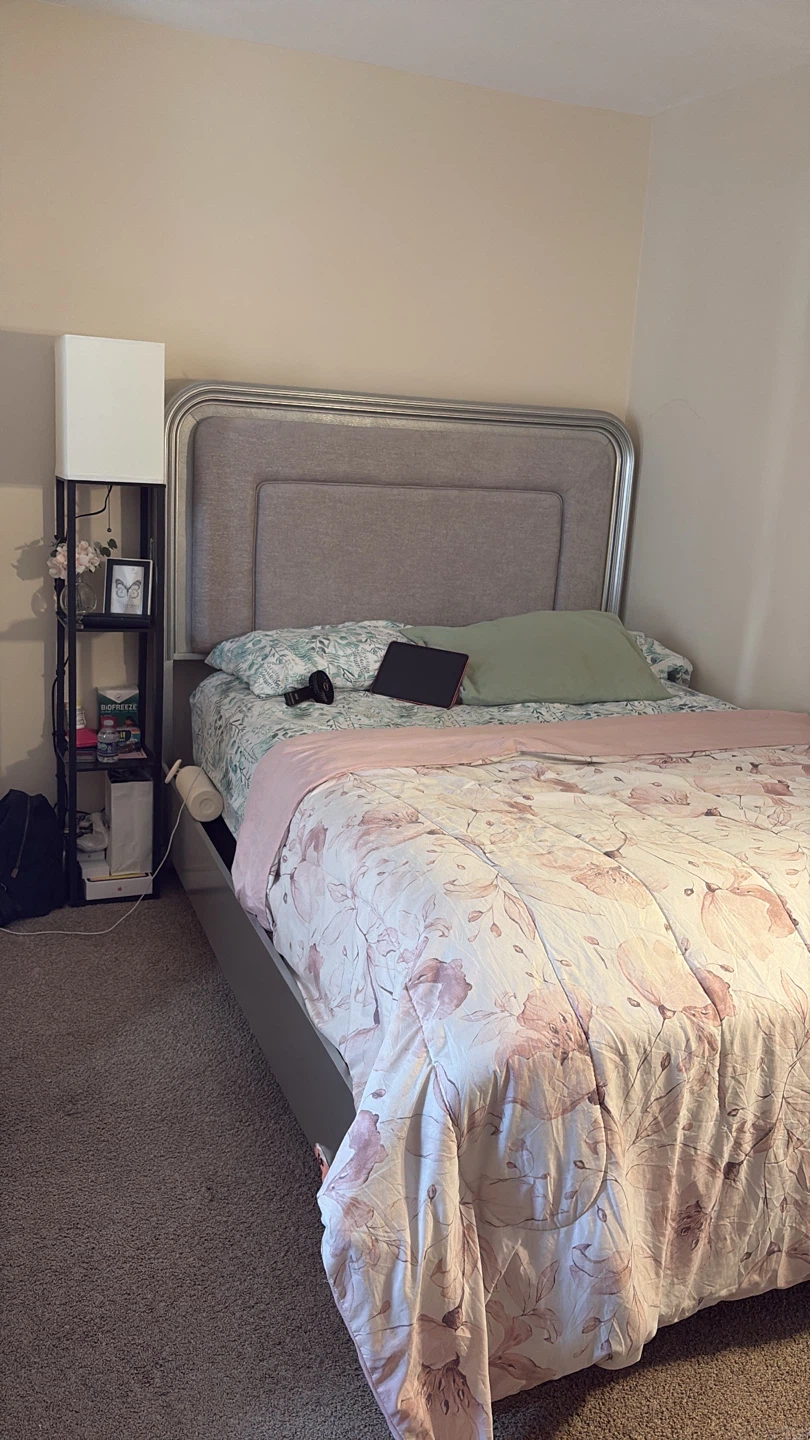Gray Upholstered Queen Bed Frame