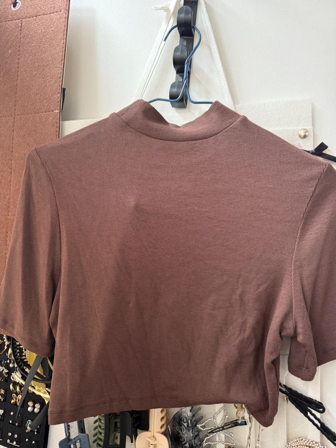 Brown Ribbed Mock Neck Crop Top - photo 2