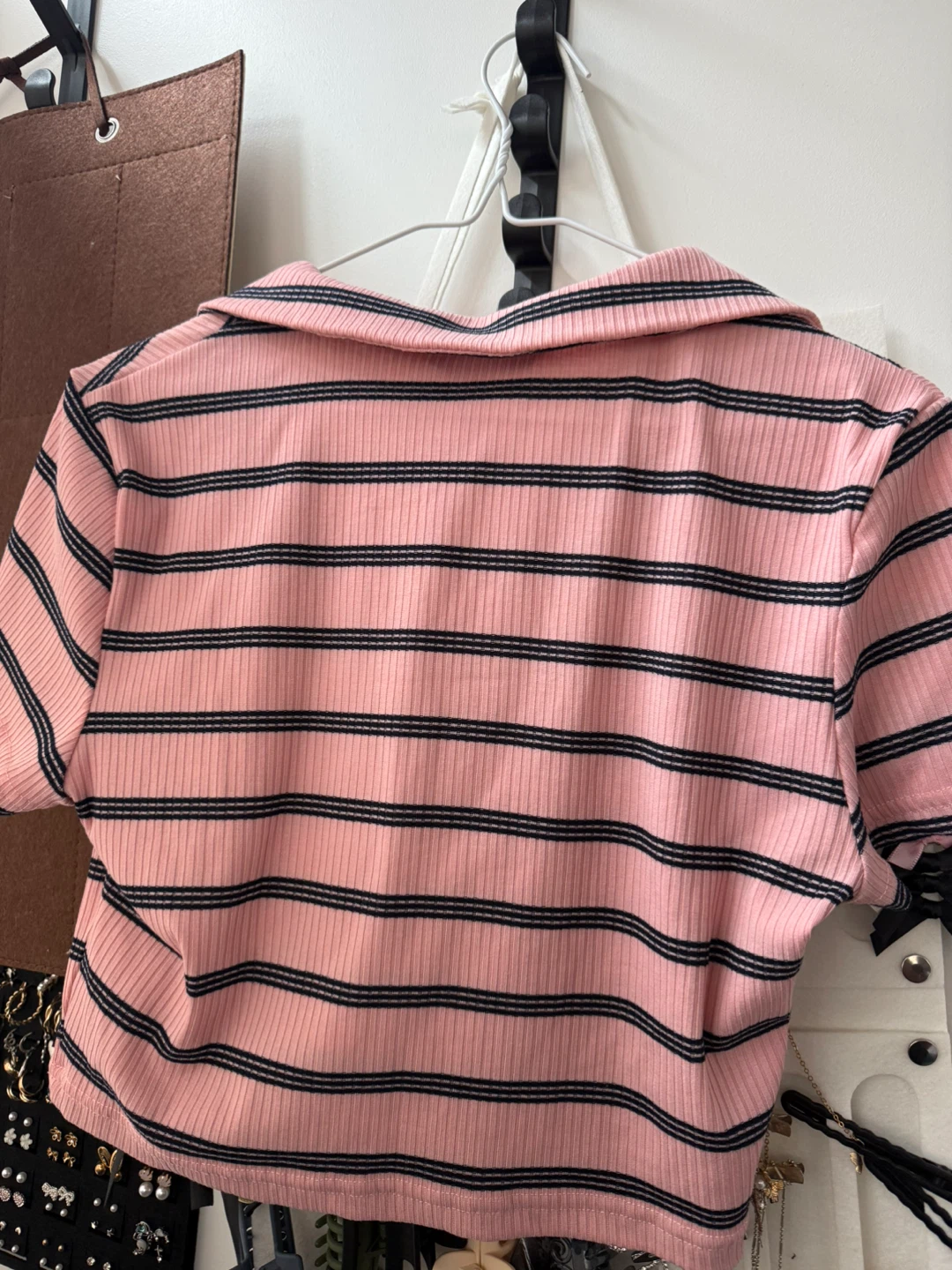 Pink Striped Collared Crop Top - photo 2