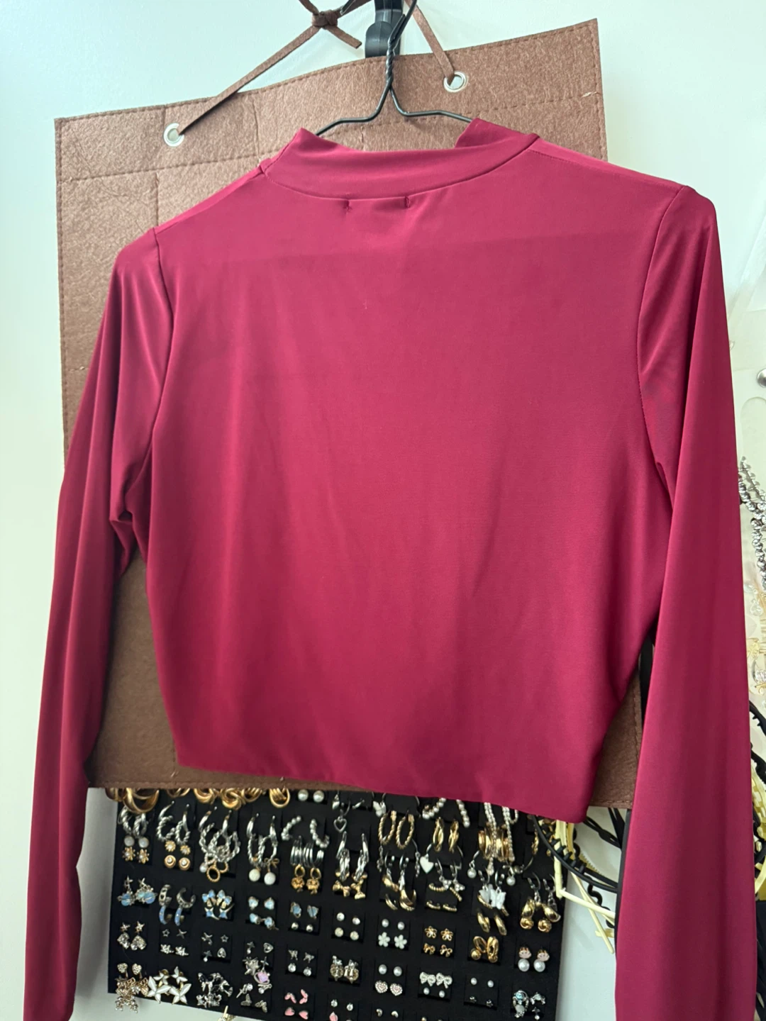 Maroon Long Sleeve Cropped Mock Neck Top - photo 2