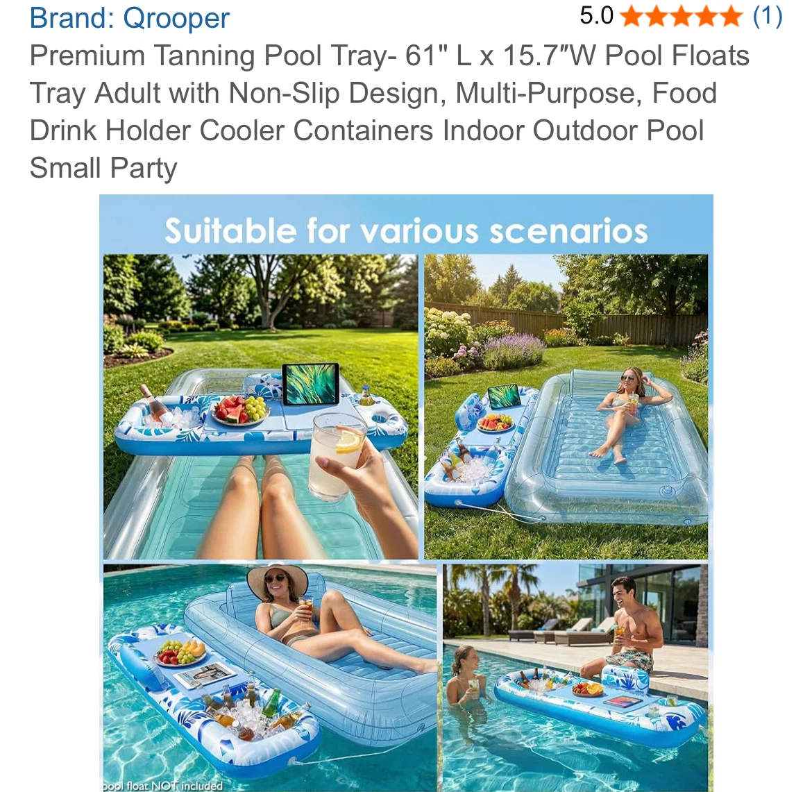 Qrooper Premium Tanning Pool Tray - 61" L x 15.7" W - photo 4