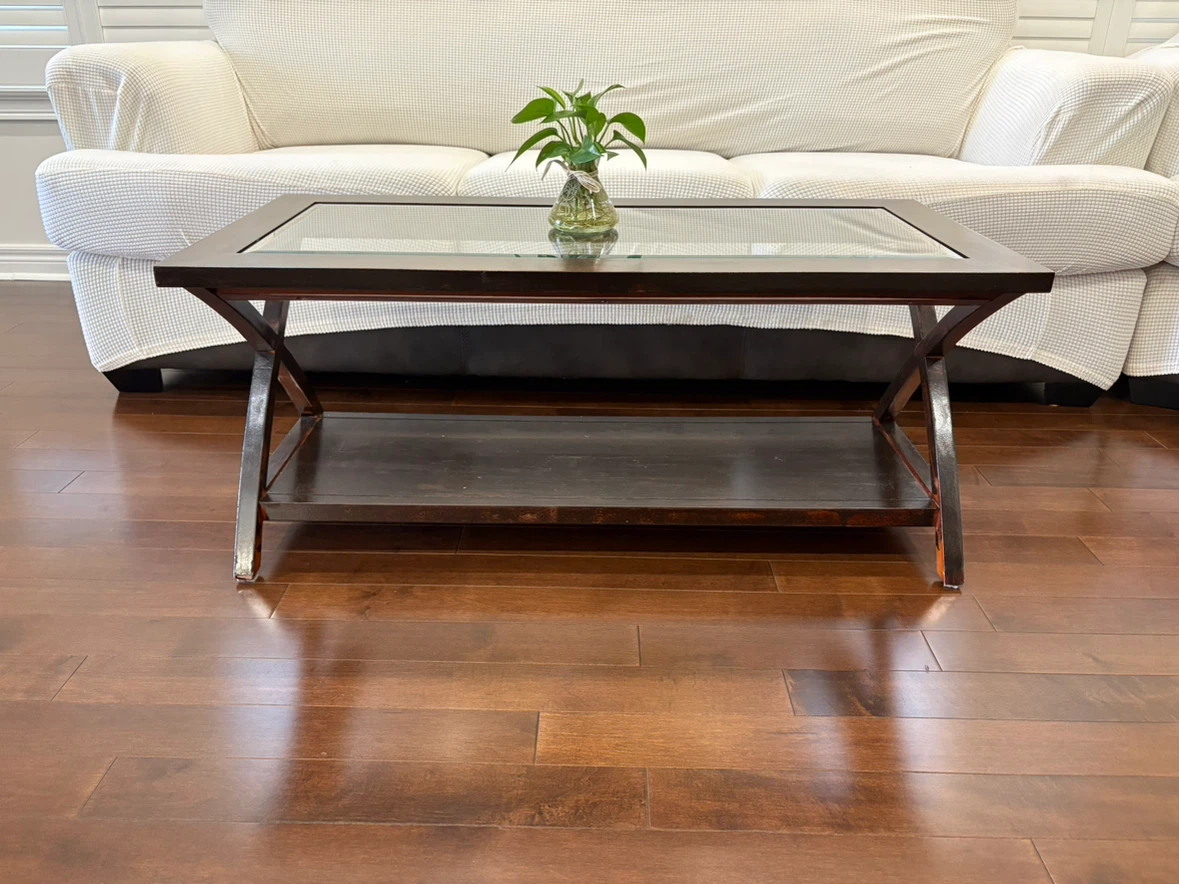 Wooden Coffee Table with Glass Top