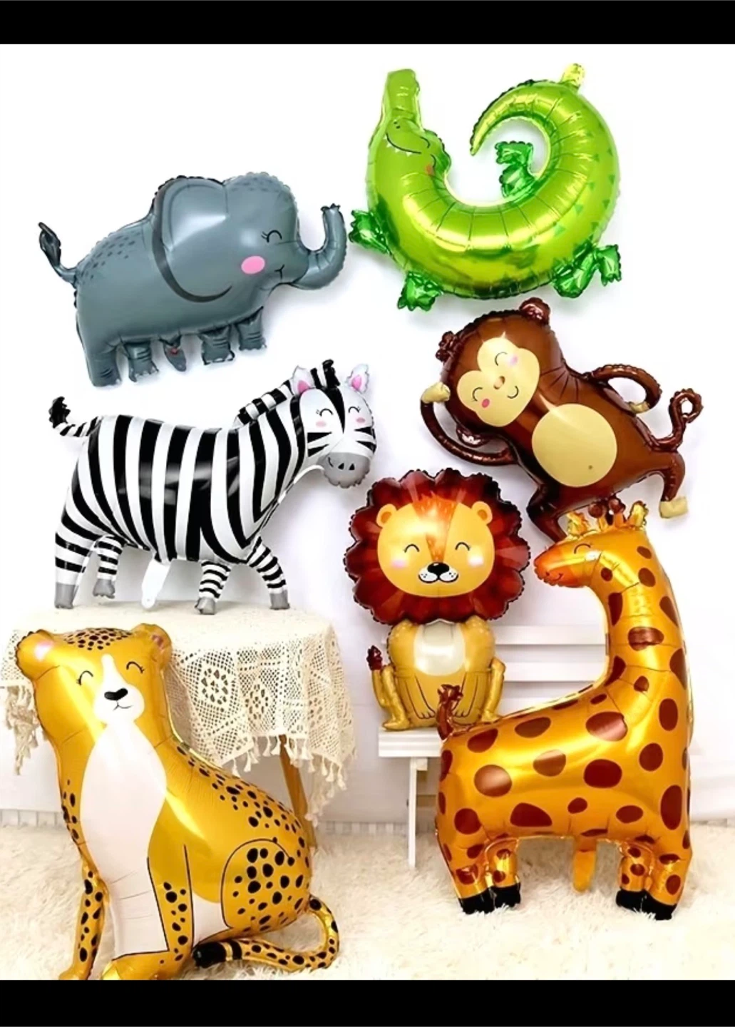 7 Piece Cartoon Animal Foil Balloons - Safari Theme