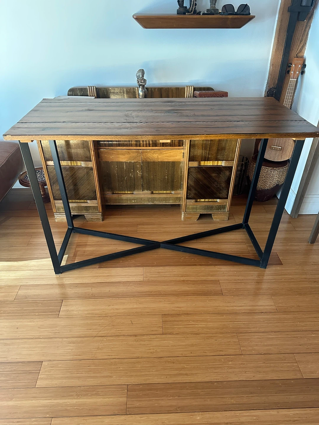 VINTAGE REAL PINE RECLAIMED WOOD OFFICE DESK / CONSOLE TABLE