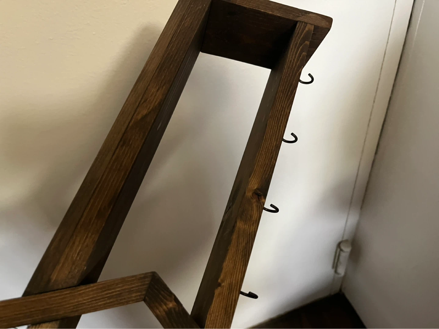 Handmade hexagonal wood entryway shelf organizer with hooks - photo 5