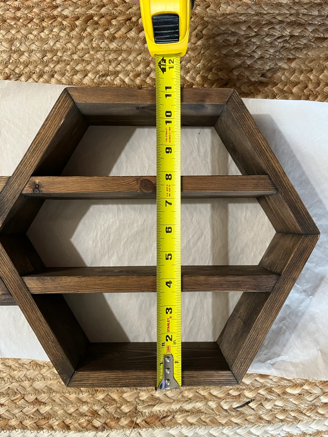 Handmade hexagonal wood entryway shelf organizer with hooks - photo 2