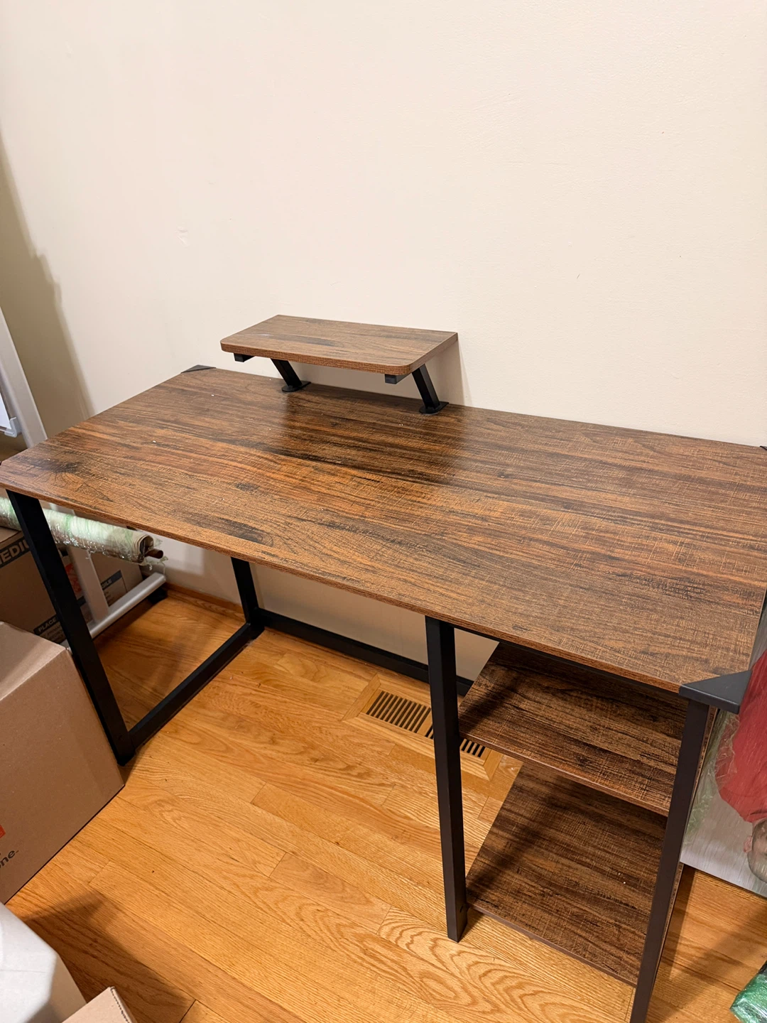 Rustic Wood Desk with Monitor Stand and Shelves - photo 3