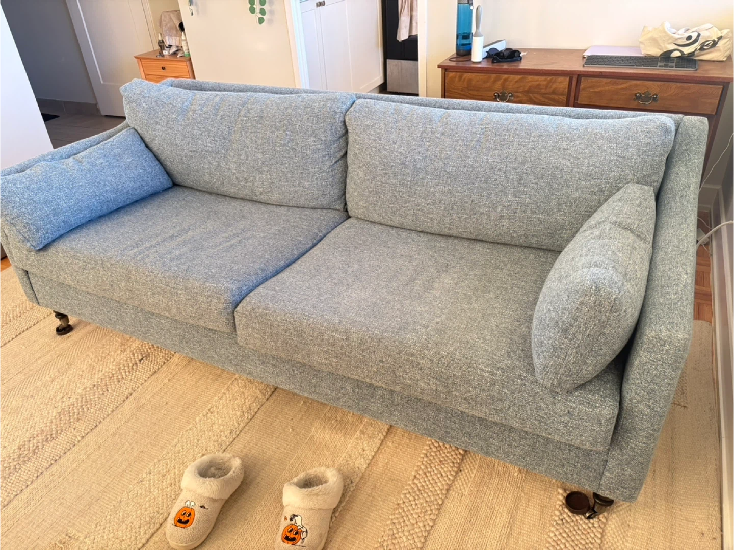 Light Blue Fabric Sofa - photo 2