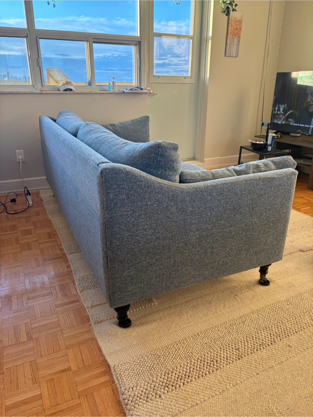 Light Blue Fabric Sofa - photo 3