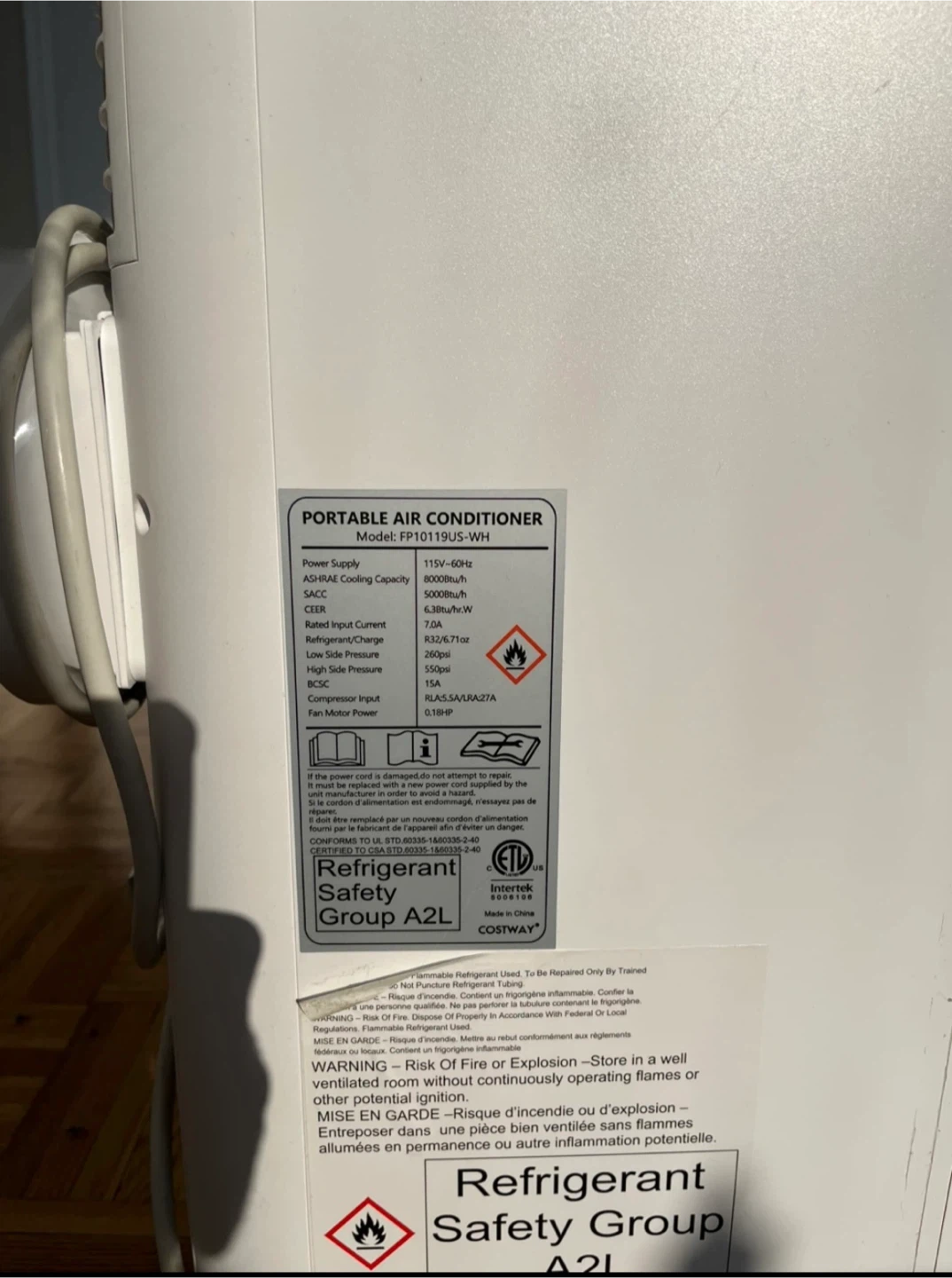 Costway Portable Air Conditioner FP1019US-WH - photo 3