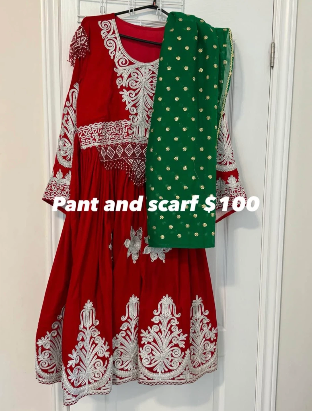 Red Pant and Scarf Set