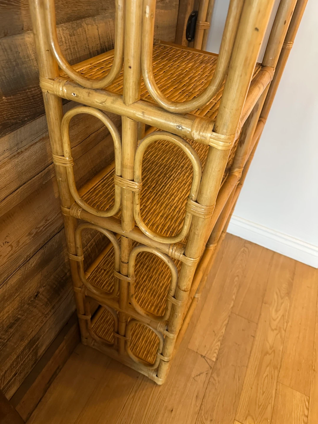 AUTHENTIC VINTAGE BOHO CHIC RATTAN BAMBOO ETAGERE DISPLAY SHELF - photo 5