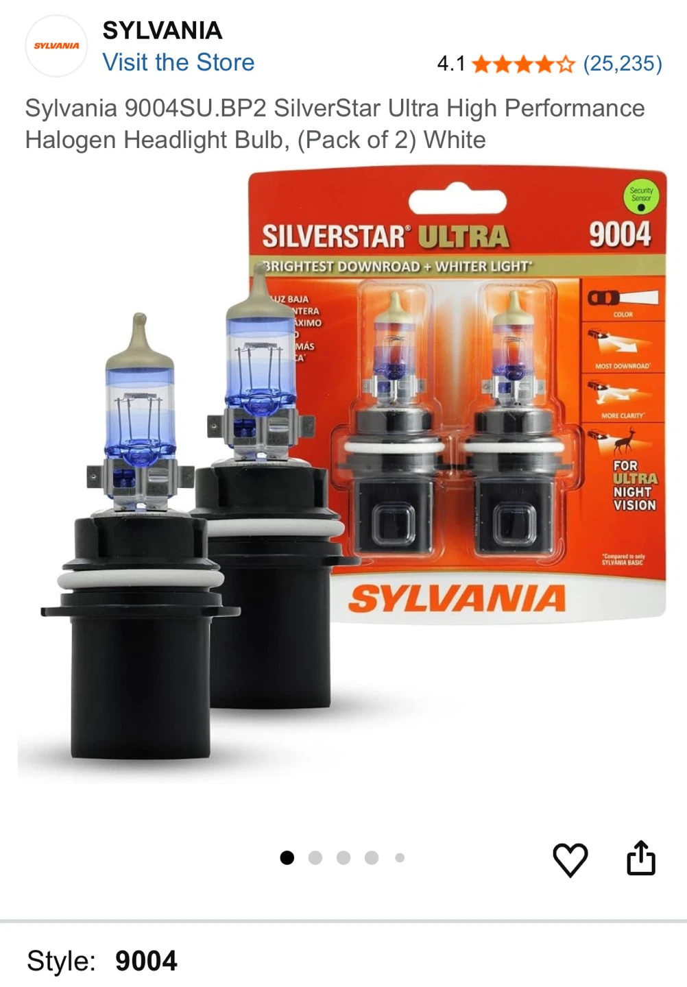 Sylvania 9004SU.BP2 SilverStar  Bulb, (Pack of 2) White