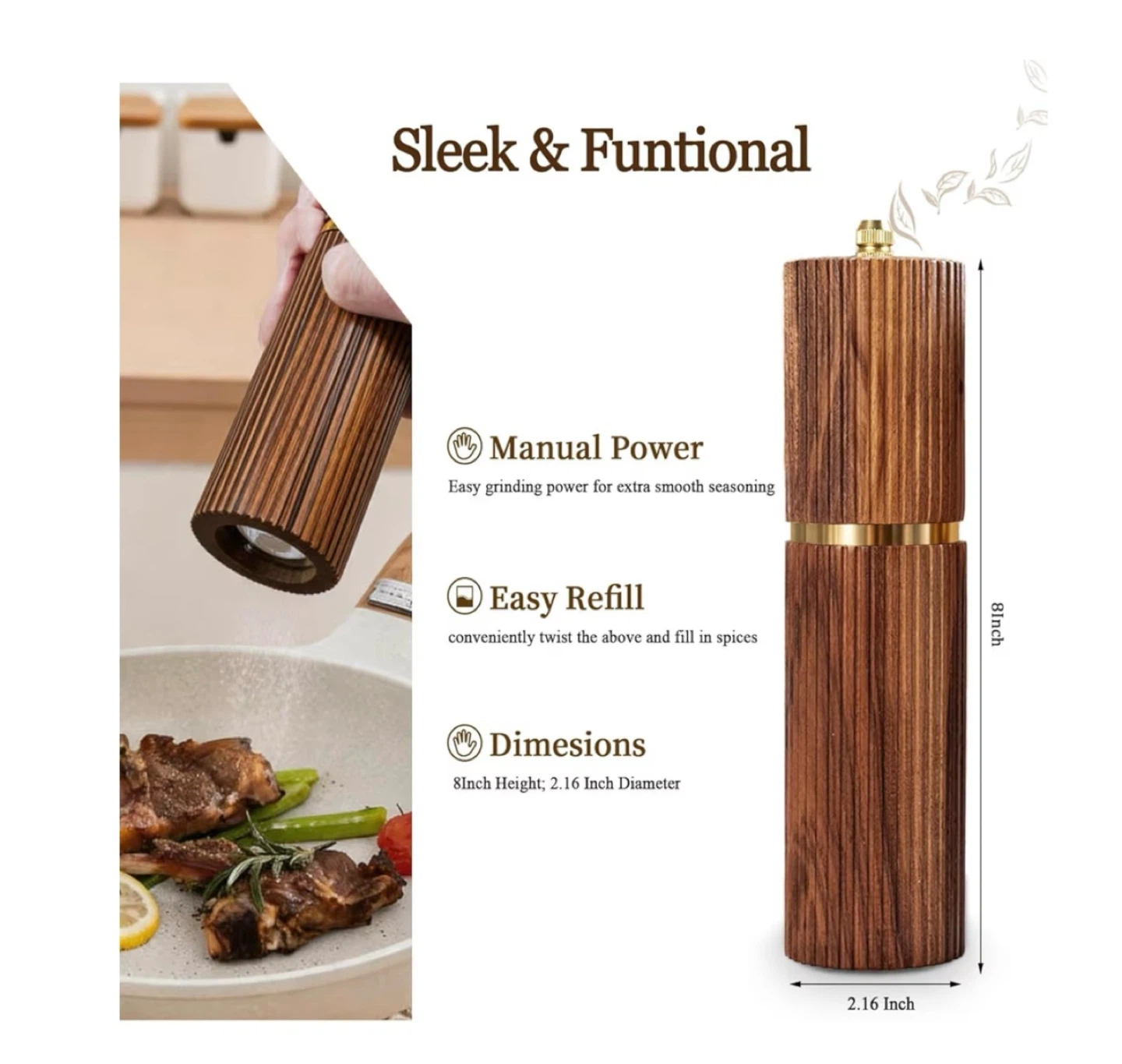Brand new 2 Pack Acacia Wooden Salt and Pepper Grinder Set - photo 3