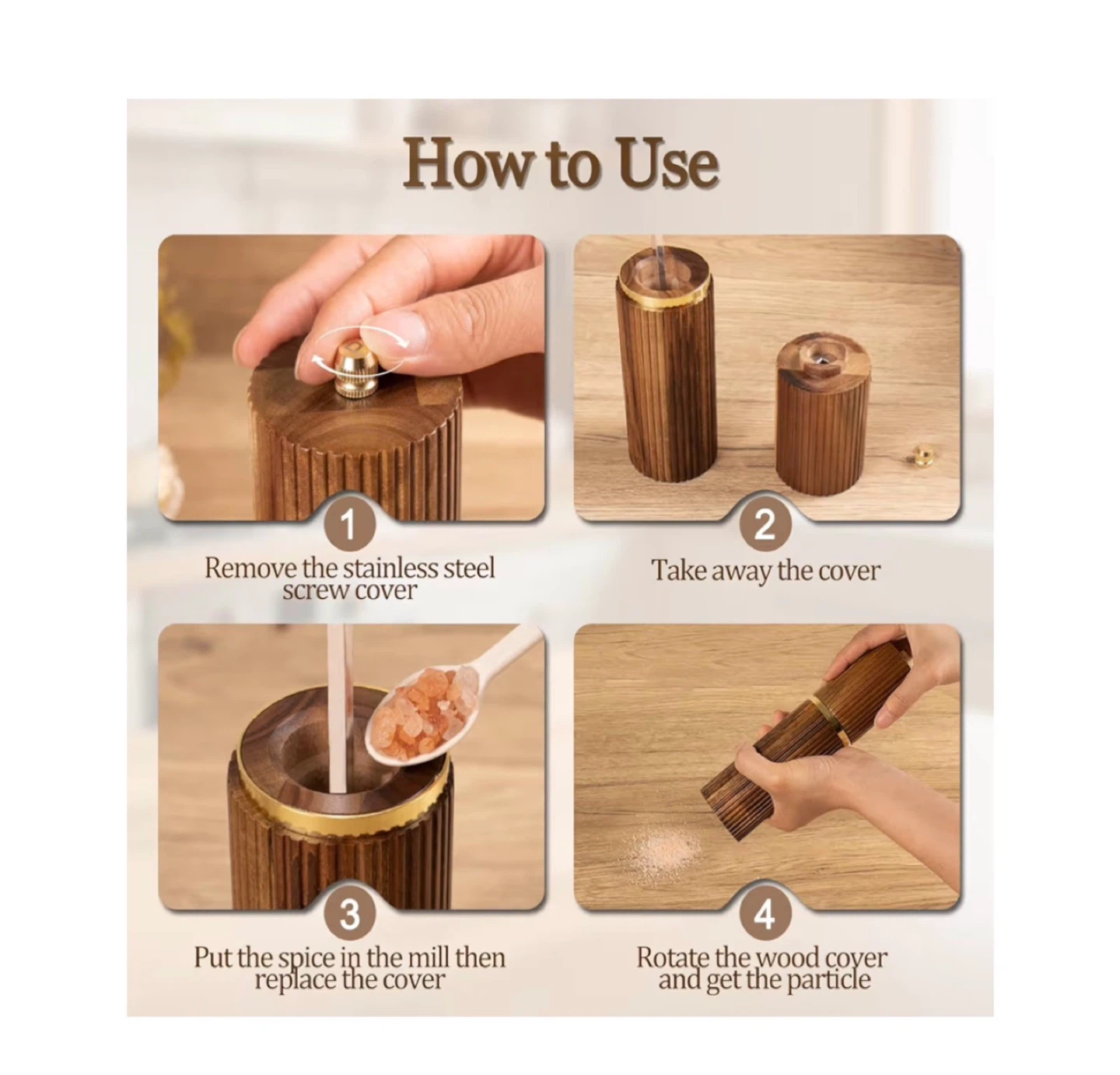 Brand new 2 Pack Acacia Wooden Salt and Pepper Grinder Set - photo 5