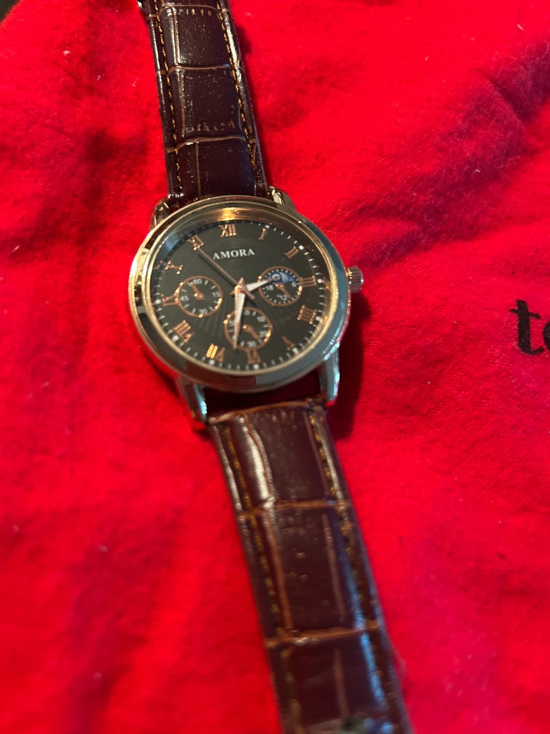 Amora Chronograph Watch with Brown Croc Strap