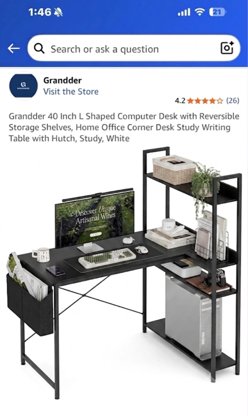 40 Inch L Shaped Computer Desk with Shelves