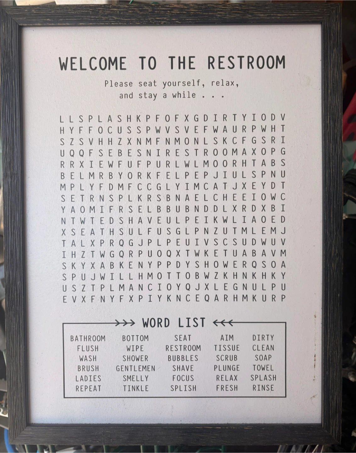 Framed Restroom Word Search Wall Art