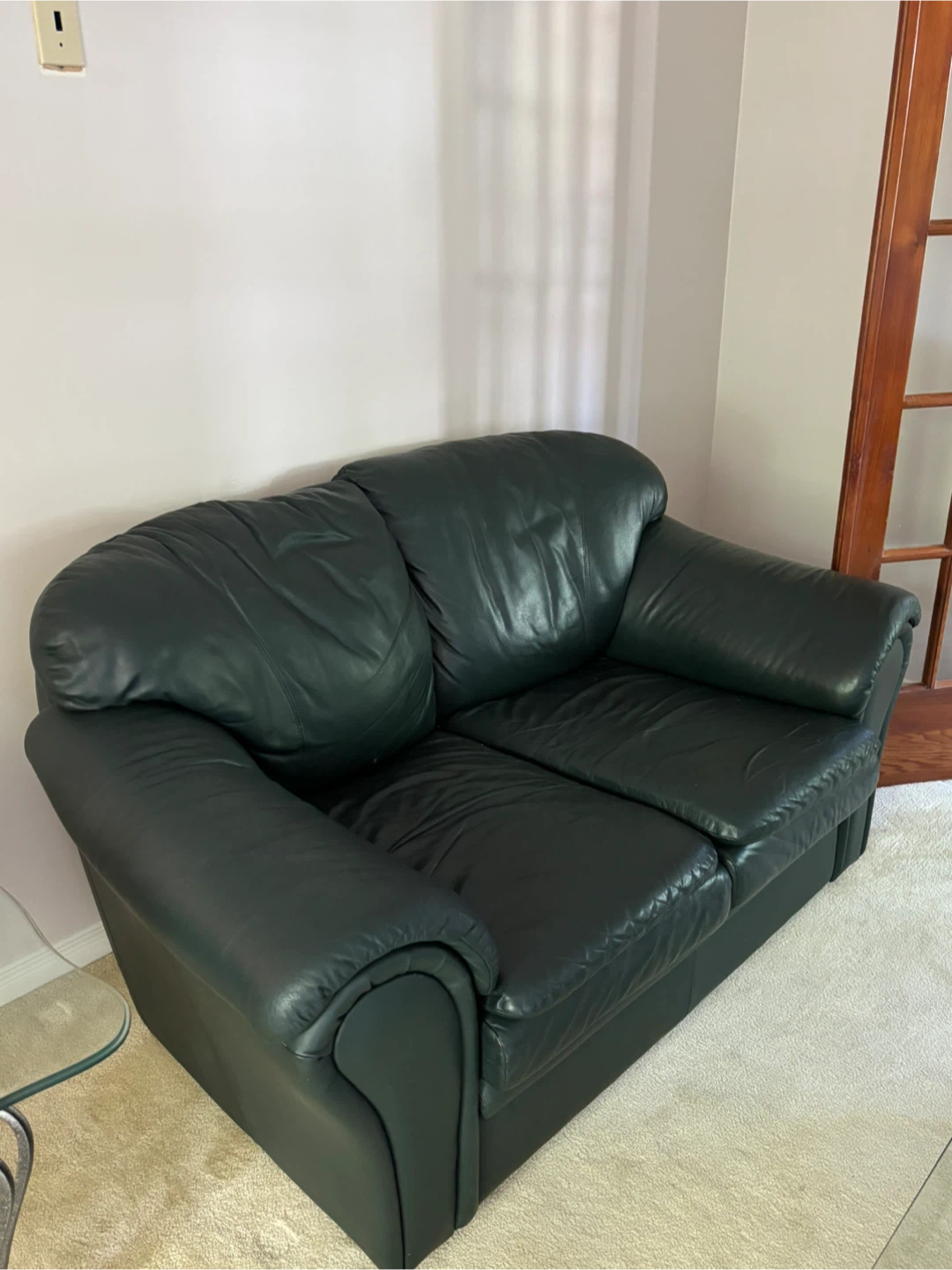 Dark Green Leather Loveseat