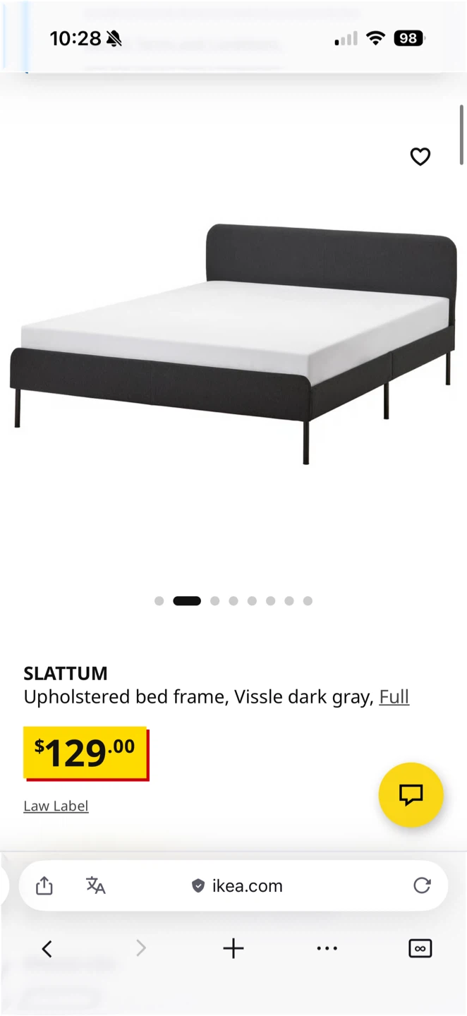 IKEA SLATTUM full/double Upholstered Bed Frame, Vissle Dark Gray