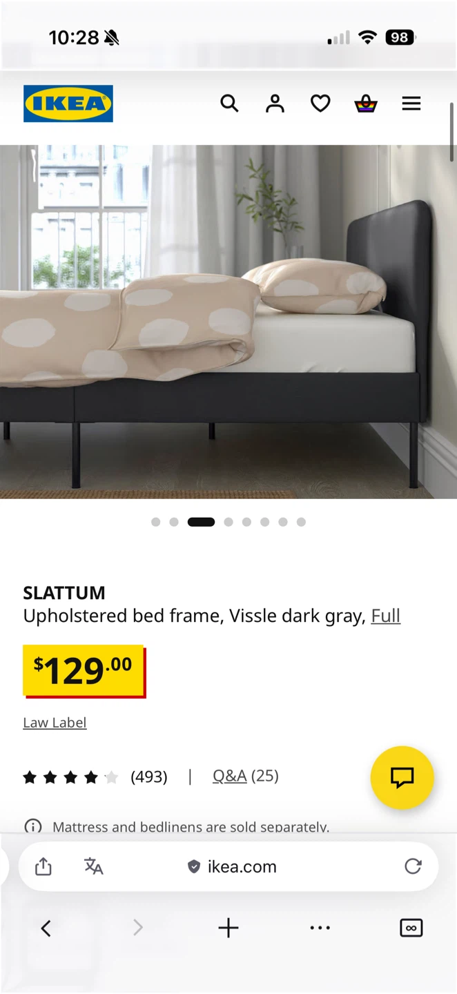IKEA SLATTUM full/double Upholstered Bed Frame, Vissle Dark Gray - photo 3