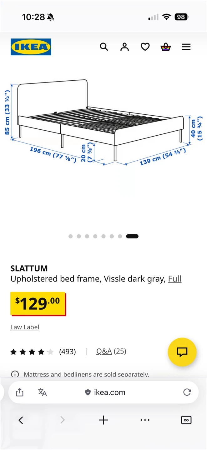 IKEA SLATTUM full/double Upholstered Bed Frame, Vissle Dark Gray - photo 4