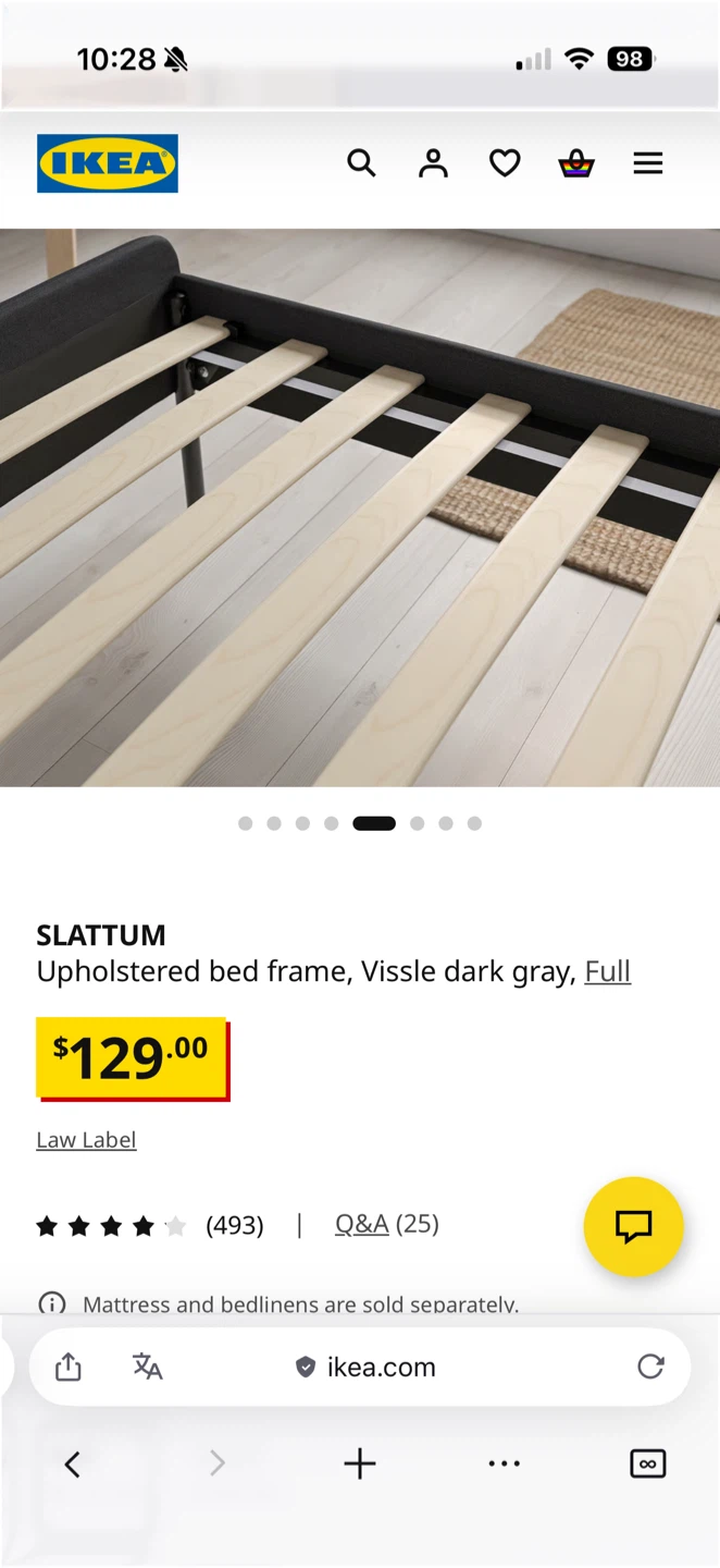 IKEA SLATTUM full/double Upholstered Bed Frame, Vissle Dark Gray - photo 5