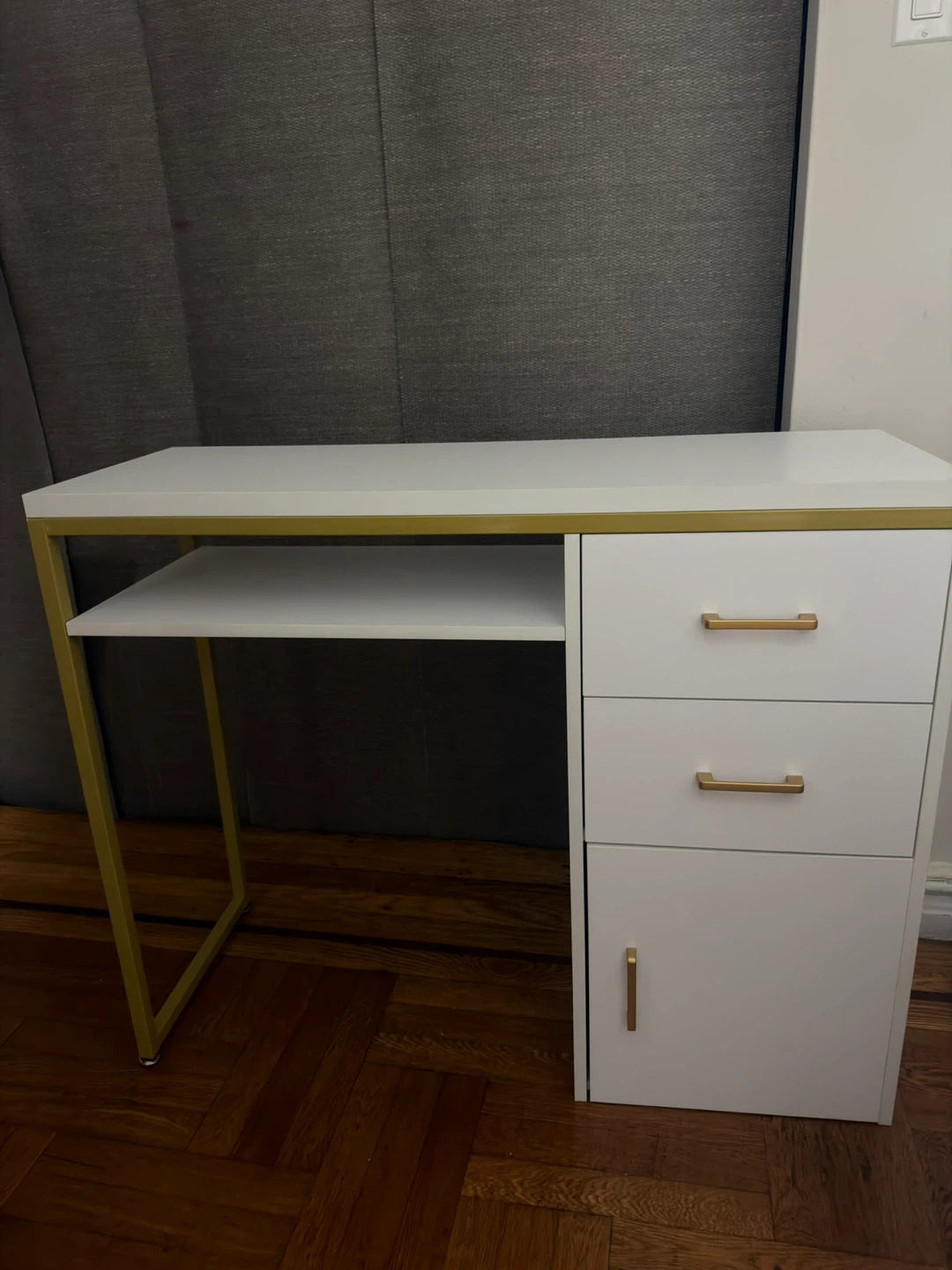 White and Gold Desk with Drawers