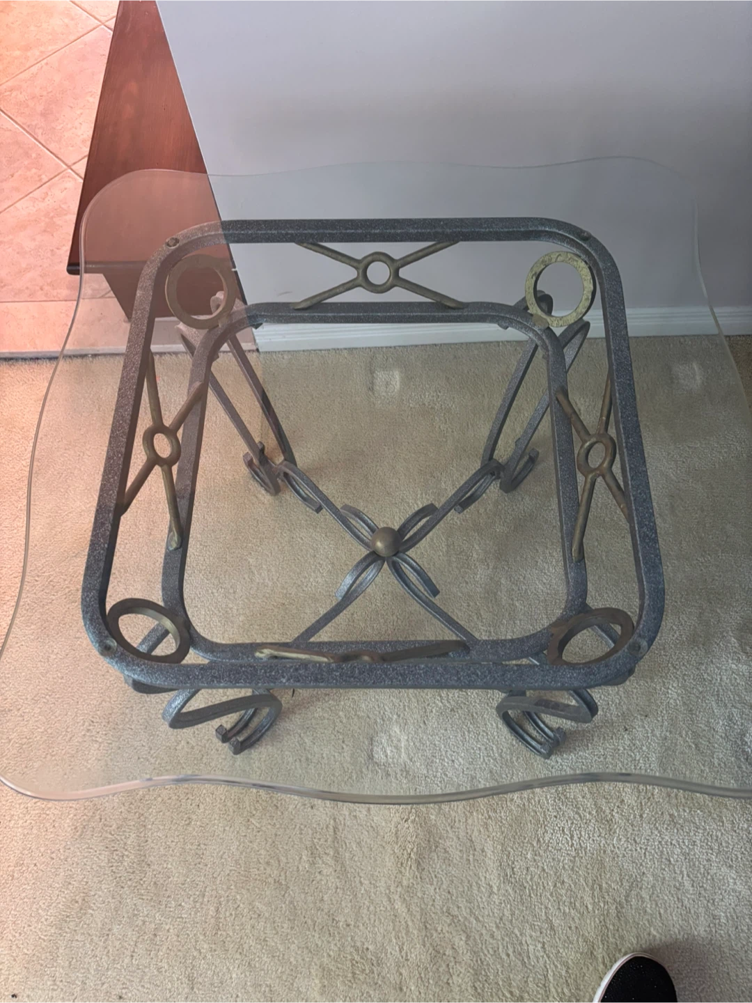 Glass Top Coffee Table with Ornate Metal Base