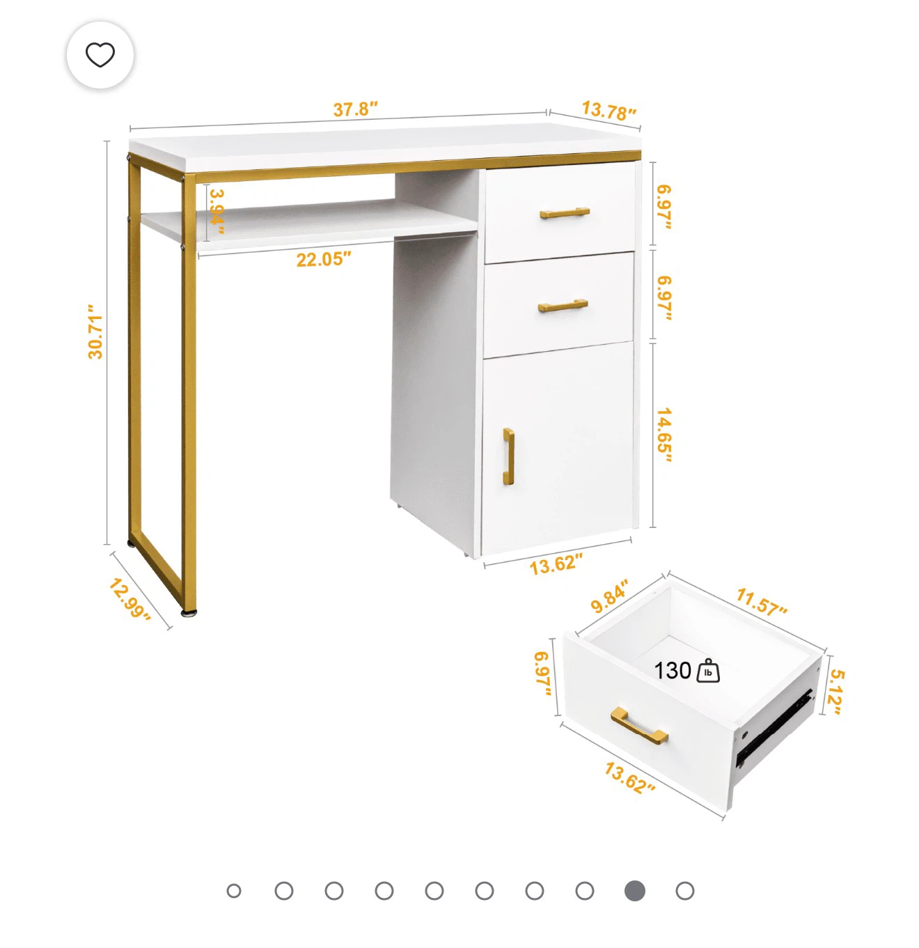 White and Gold Desk with Drawers - photo 5
