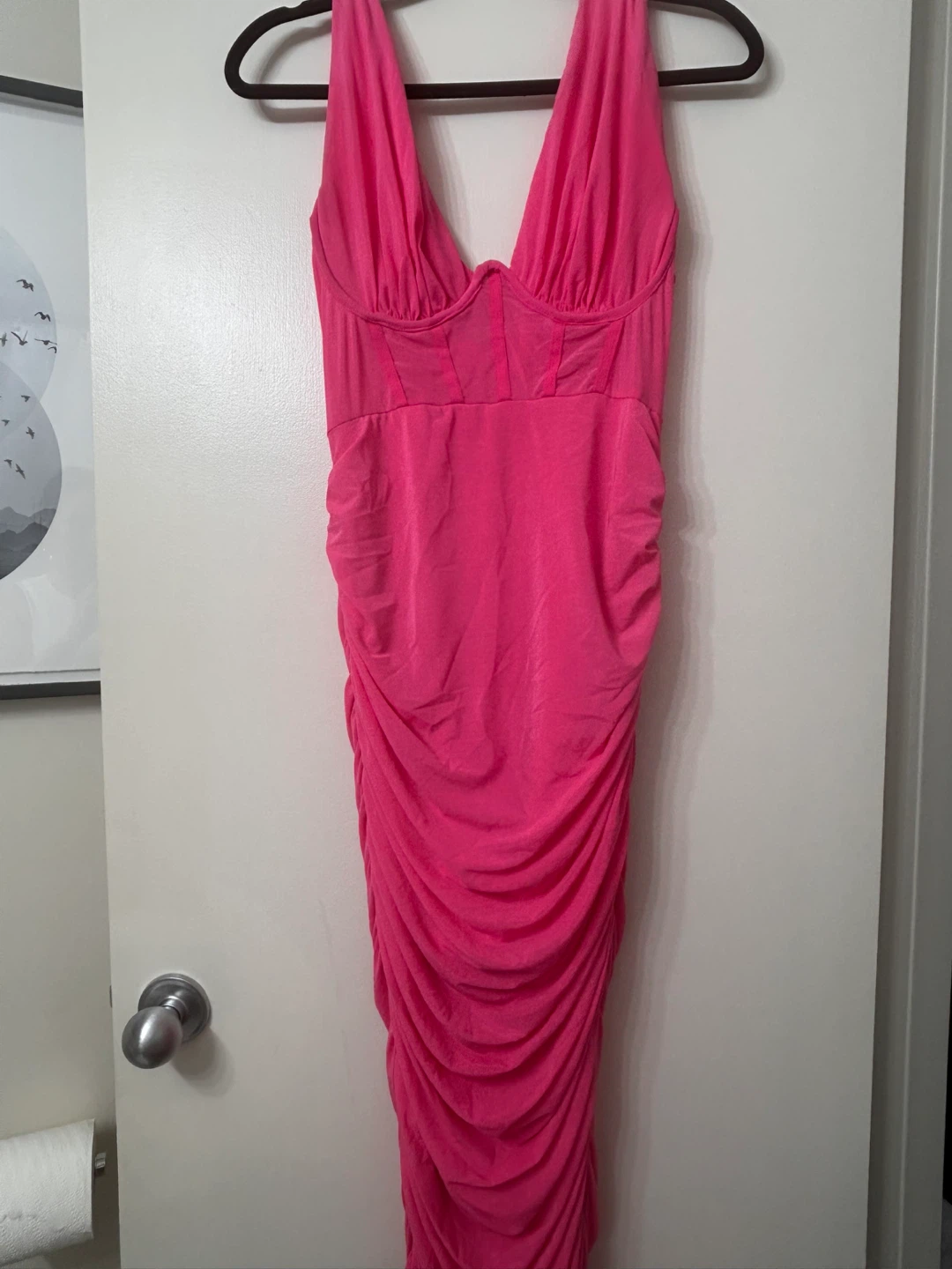 Hot Pink Ruched Bodycon Dress - photo 2