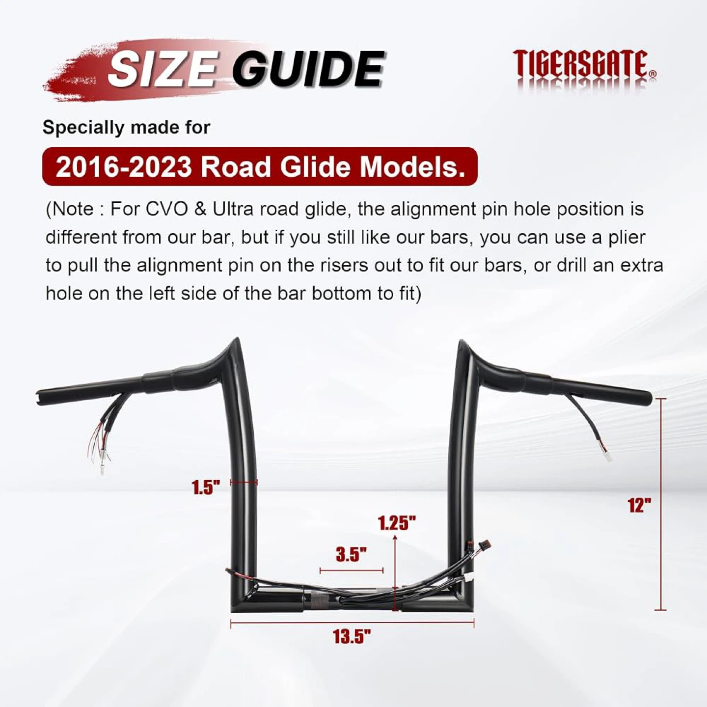 Tigersgate 12" Pre-Wired Ape Hanger Handlebar 1-1/2" Harley - photo 2