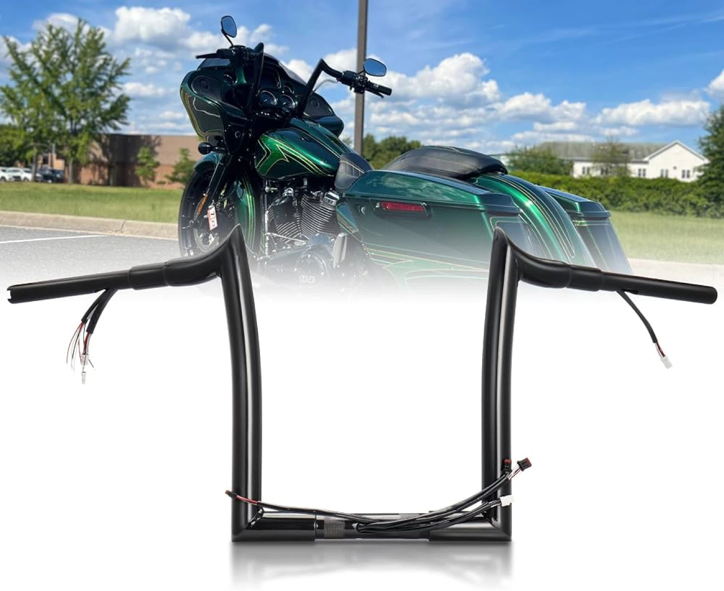 Tigersgate 12" Pre-Wired Ape Hanger Handlebar 1-1/2" Harley