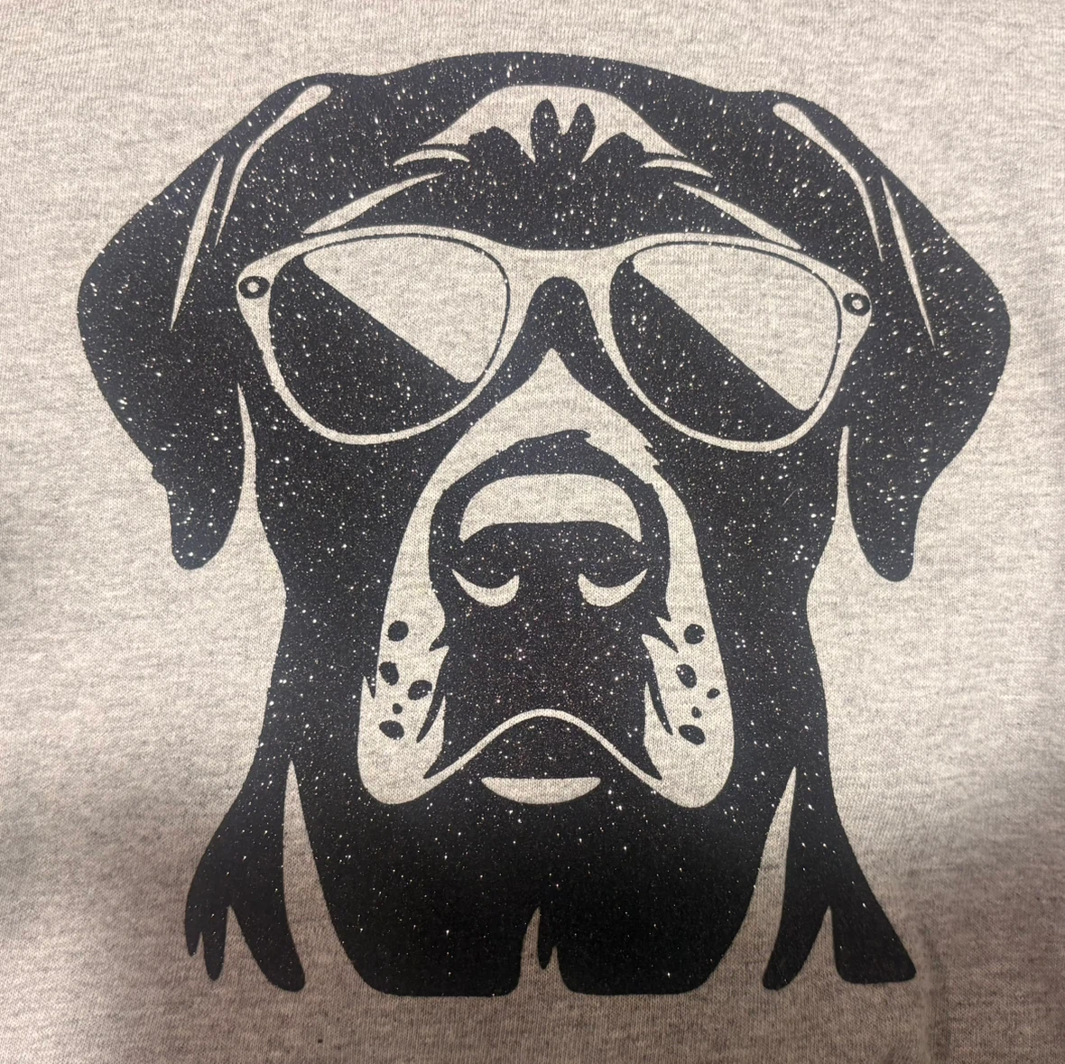 Gildan Grey T-Shirt with Rottweiler Sunglasses Dog Graphic
