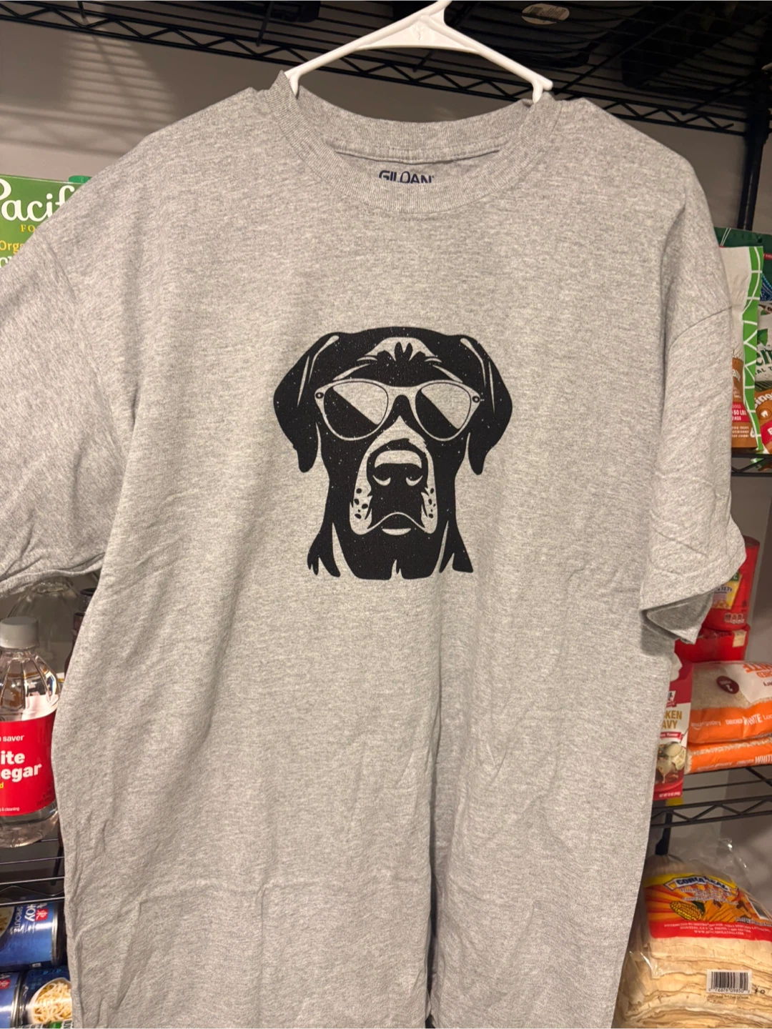 Gildan Grey T-Shirt with Rottweiler Sunglasses Dog Graphic - photo 2